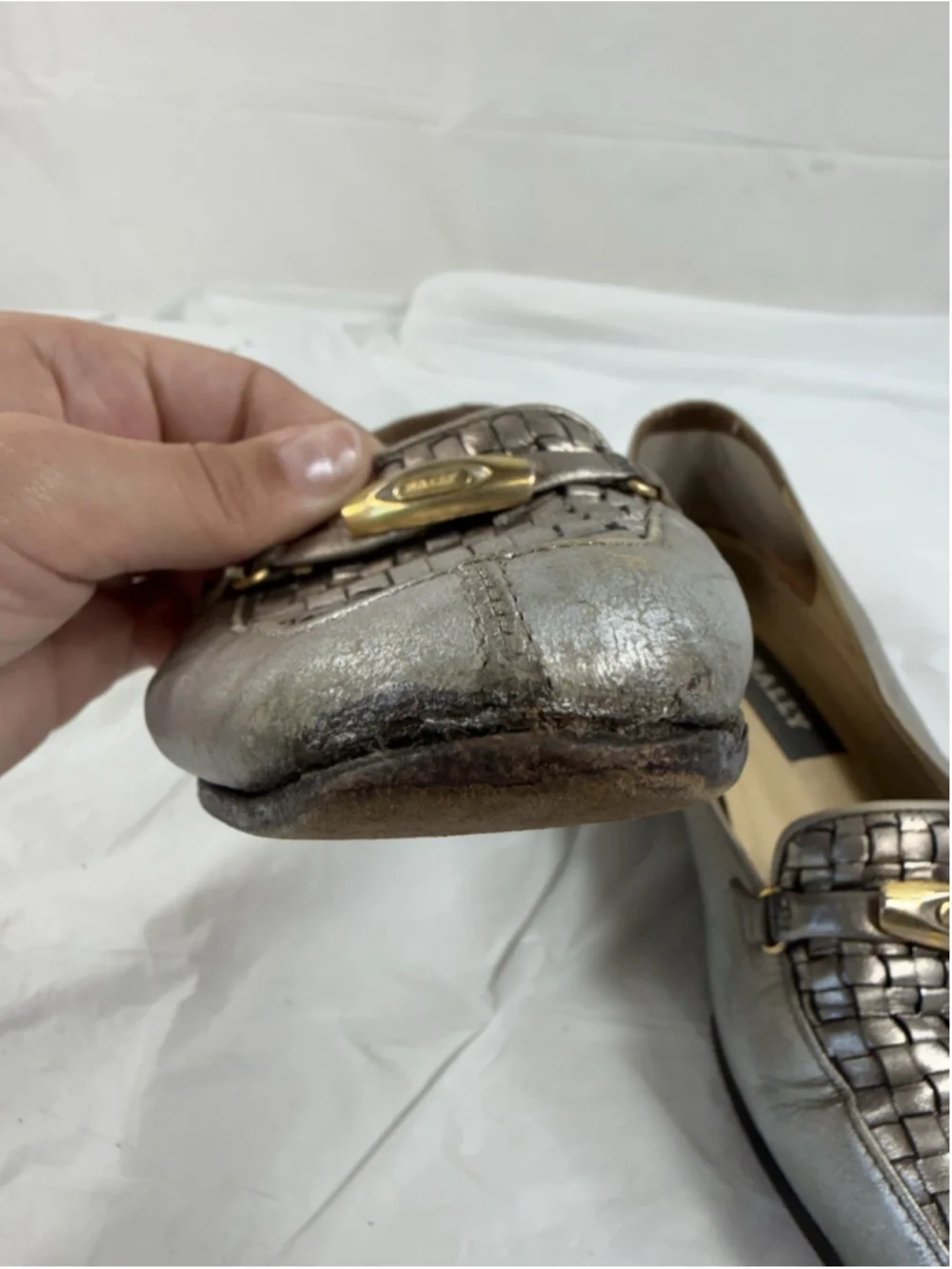Bally Leather PEWTER Woven Classic Loafers Basketweave Vanessa SZ 6.5 C